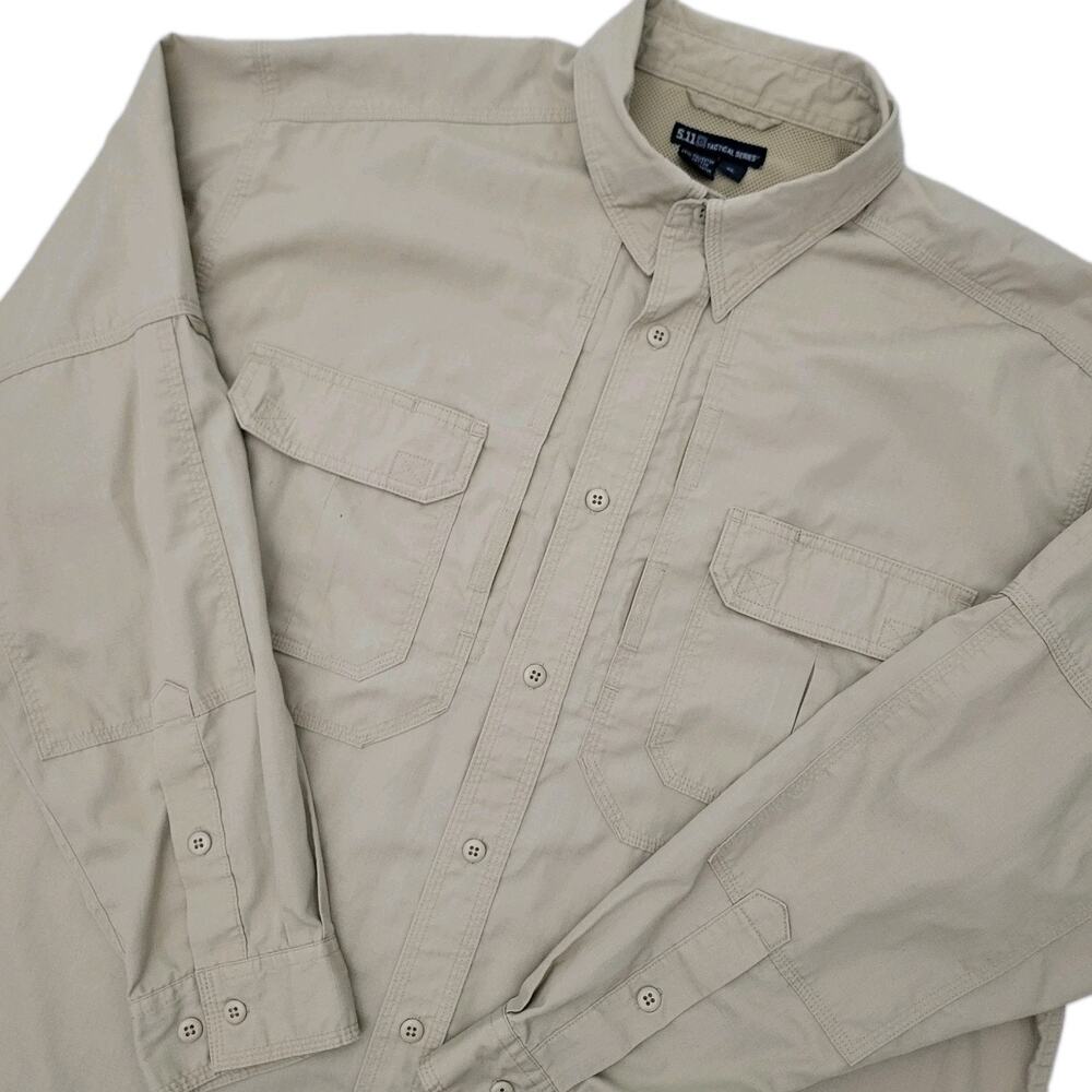 5.11 Tactical Series Shirt Mens XL Beige Solid Long Sleeve Tactical Workwear